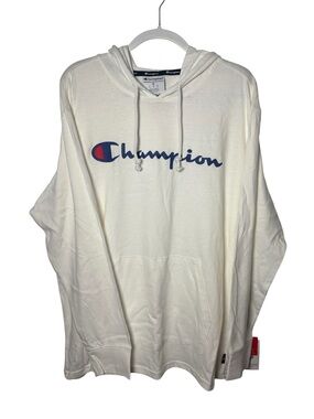 Champion Hoodie XL White Navy Logo Pullover Sweatshirt NWT Standard Fit